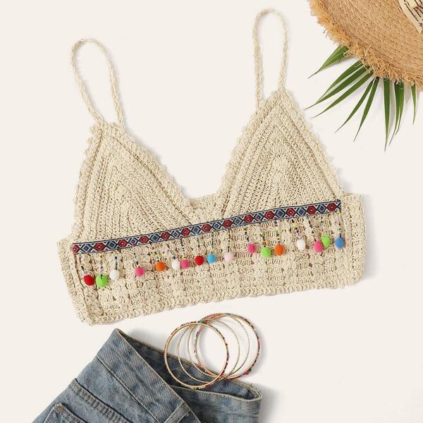 

Fringe Detail Crochet Crop Cami Top