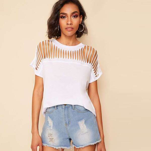 

Cut Out Neck Tee, White