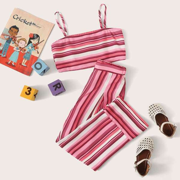 

Girls Striped Crop Cami & Wide Leg Pants Set, Multicolor