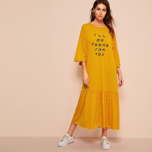 

Slogan Print Drop Shoulder T-Shirt Dress