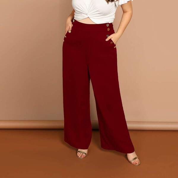 

Plus Slant Pocket Wide Leg Pants, Burgundy