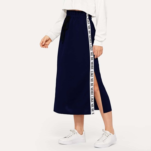 

Split Lettering Tape Side Drawstring Skirt