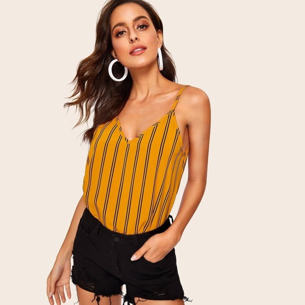 

Double V Neck Striped Cami Top