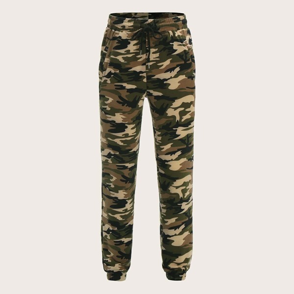 

Men Zip Pocket Drawstring Waist Camo Sweatpants