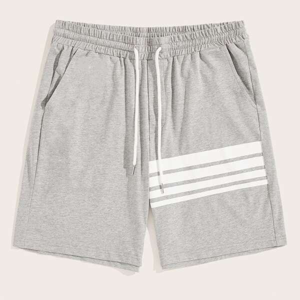 

Men Drawstring Waist Striped Hem Pants