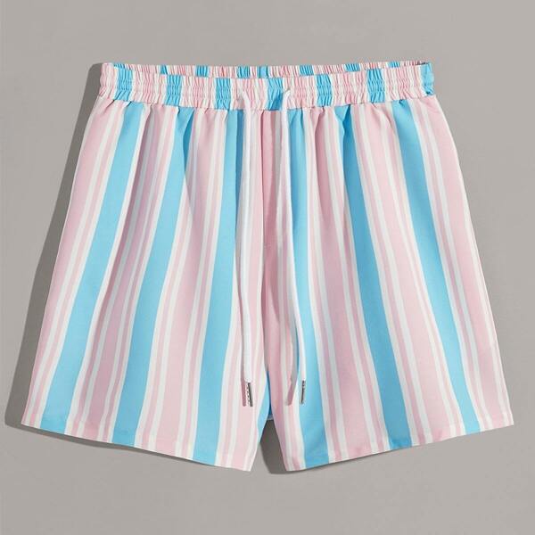 

Men Drawstring Waist Striped Shorts, Multicolor