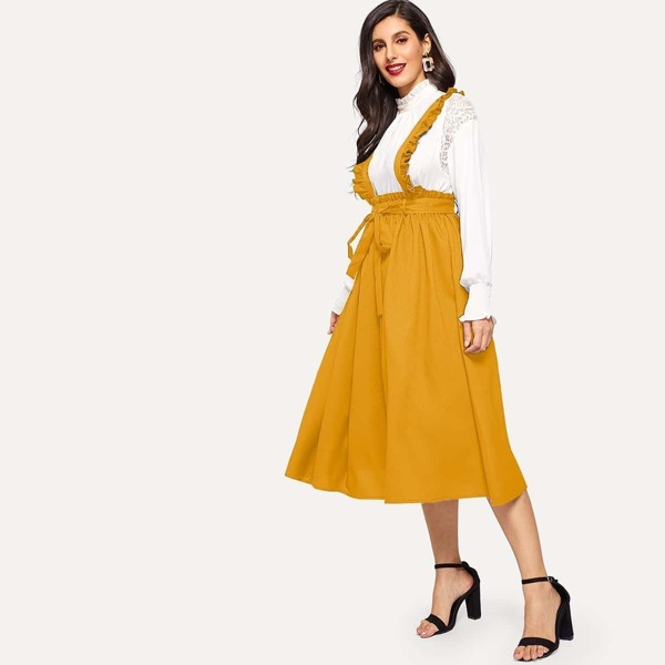 

Paperbag Waist Belted Skirt With Straps, Yellow