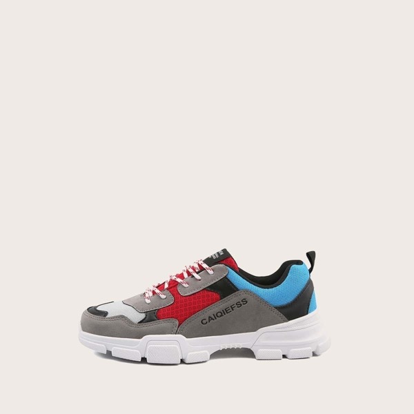 

Men Suede Panel Lace-up Front Trainers, Multicolor