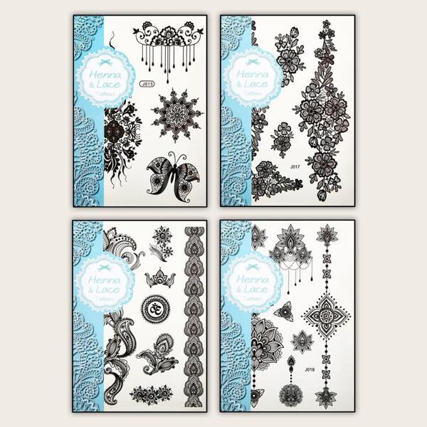 

Mix Pattern Tattoo Sticker 4sheets, Black