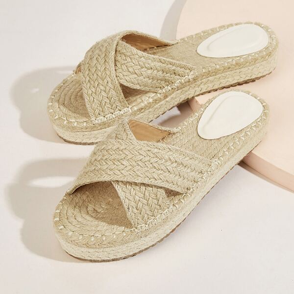 

Criss Cross Flat Slippers, Apricot