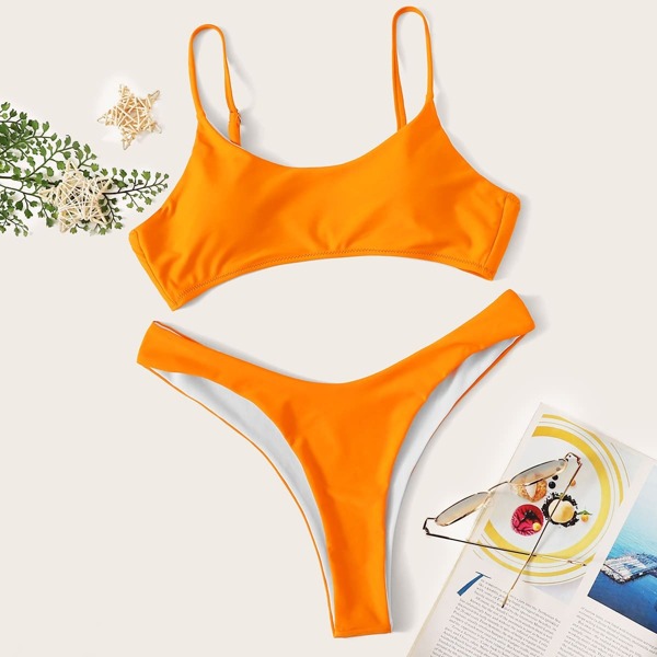 

Spaghetti Strap Top With High Leg Bikini Set