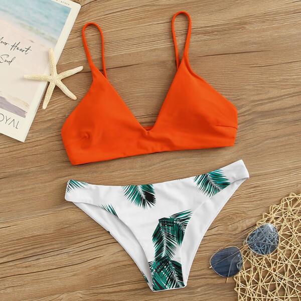 

Random Leaf Print Mix and Match Bikini Set