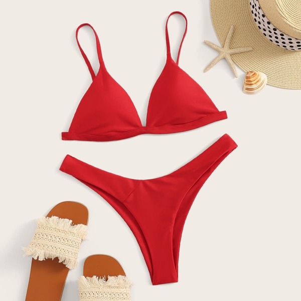 

Triangle Top With High Leg Bikini Set, Red bright
