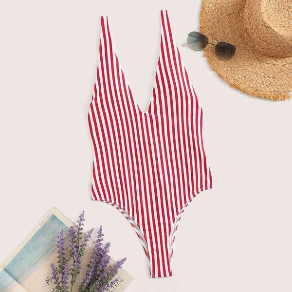 

Open Back Striped One Piece Swimsuit