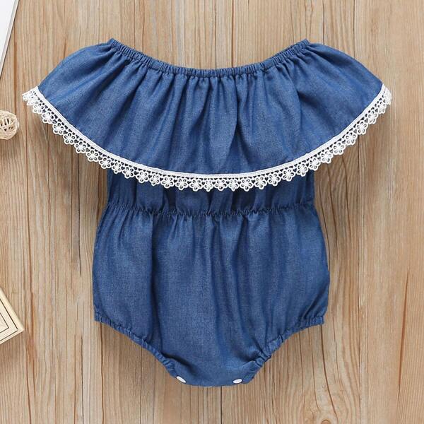 

Baby Contrast Lace Ruffle Romper, Blue