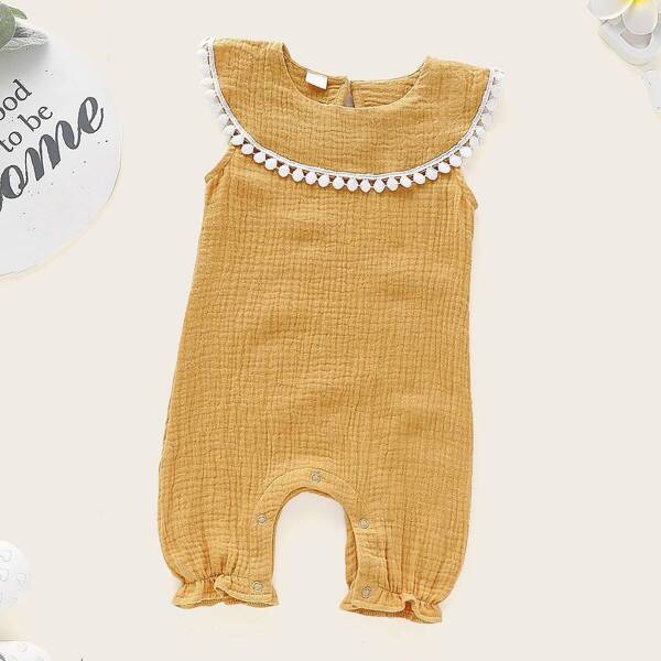 

Baby Contrast Lace Trim Keyhole Back Jumpsuit, Yellow