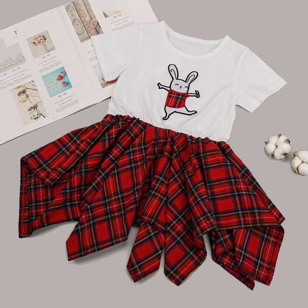 

Toddler Girls Contrast Tartan Hem Patched A-line Dress