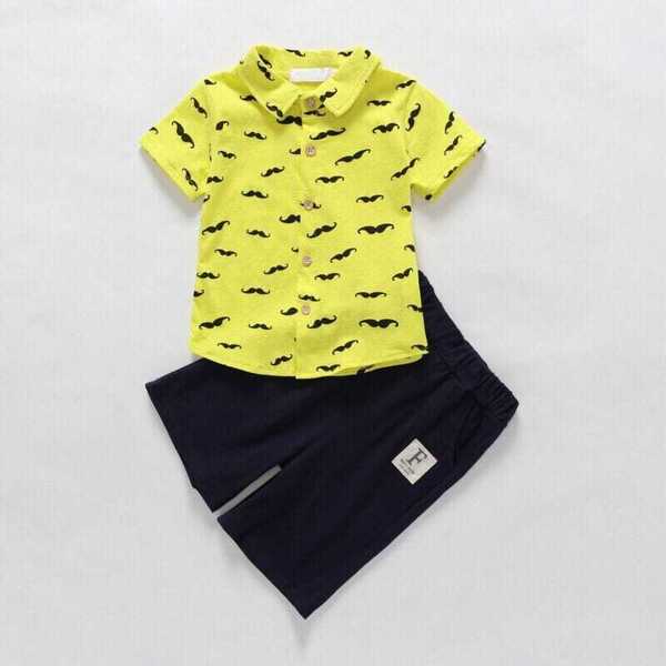 

Toddler Boys Beard Print Curved Hem Shirt With Shorts