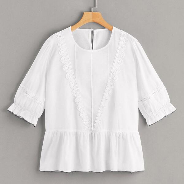 

Plus Contrast Lace Button Blouse