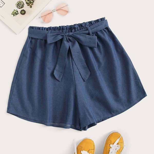 

Plus Frill Self Tie Denim Shorts