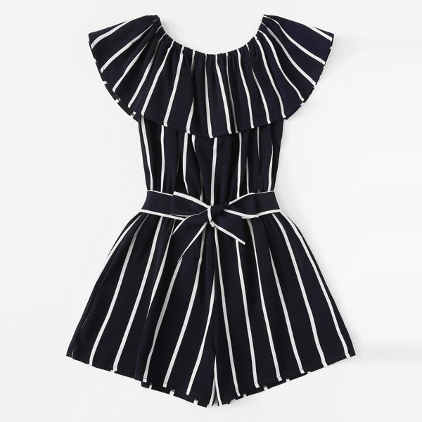 

Plus Striped Self Tie Romper, Navy