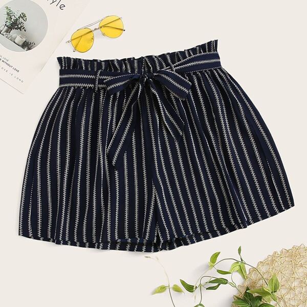

Plus Striped Belted Shorts
