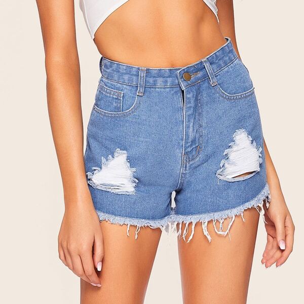 

Ripped Raw Hem Denim Shorts