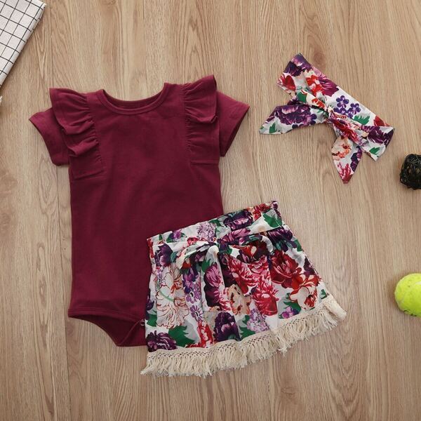 

Toddler Girls Ruffle Romper With Floral Print Fringe Skirt, Multicolor