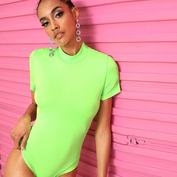 

Neon-green Mock Collar Bodysuit