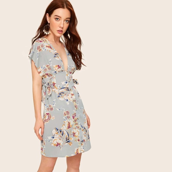 

Knot Side Floral Print Dress