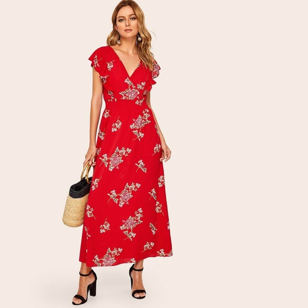 

Tie Back Floral Print Maxi Dress