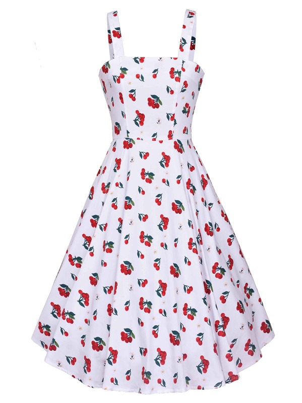 

50s Cherry Print Cami Dress, White