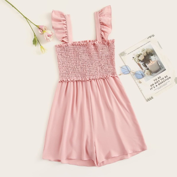 

Ruffle Trim Shirred Romper