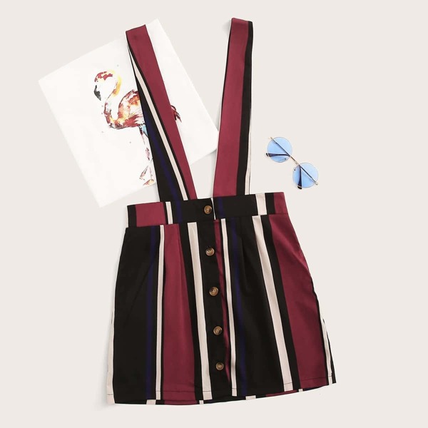 

Striped Button Through Overall Skirt, Multicolor