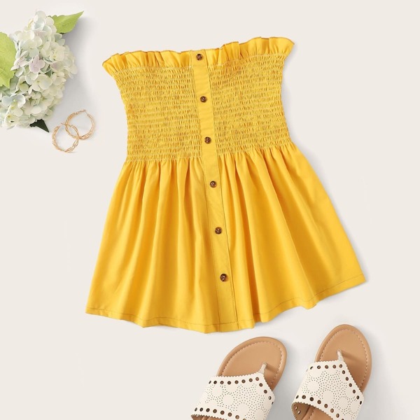

Single Breasted Shirred Tube Top, Yellow