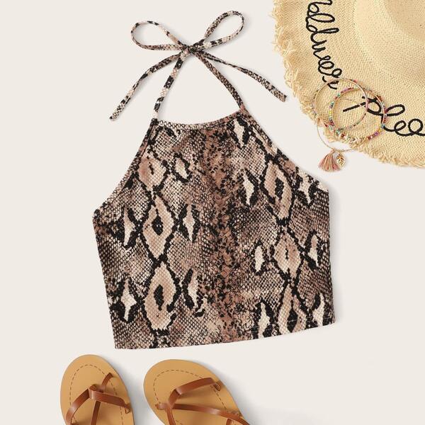 

Snakeskin Print Halter Top