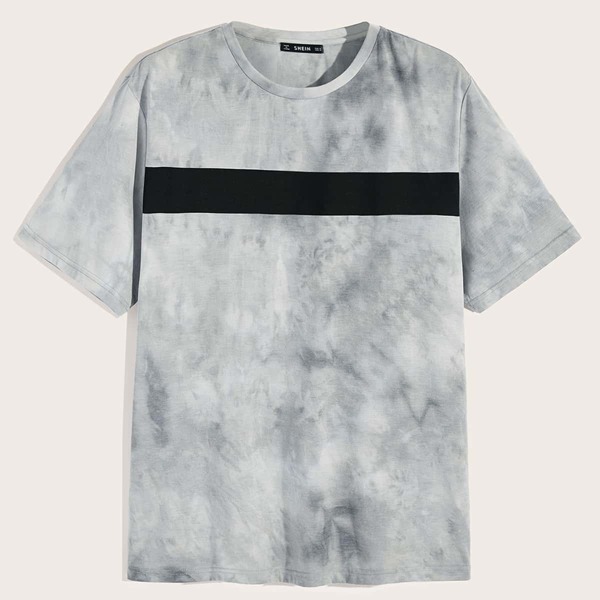 

Men Cut-and-sew Tie Dye Tee, Grey