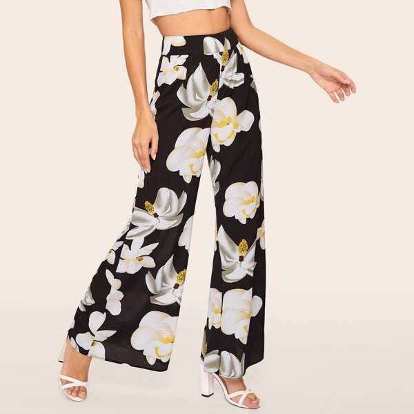 

Zip Back Floral Print Wide Leg Pants