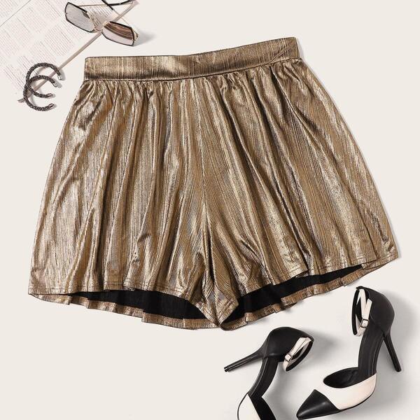 

Plus Elastic Waist Metallic Shorts, Gold