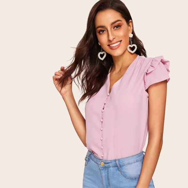 

60s Frill Detail Button Up Blouse