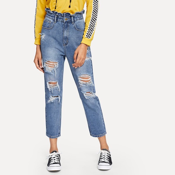 

Ruffle Waist Distressed Jeans