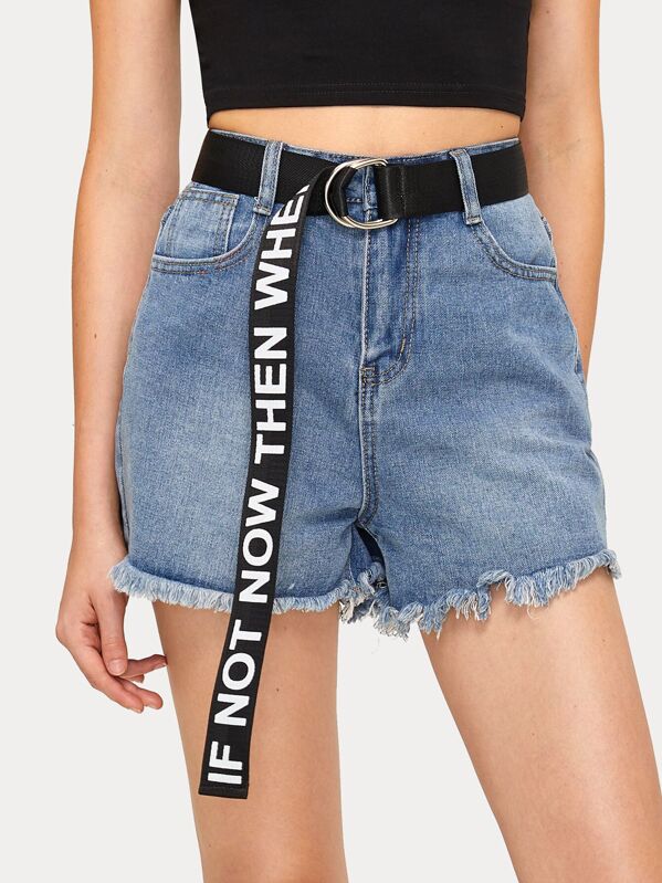 

Letter Pattern D-Ring Shaped Buckle Belt, Black and white