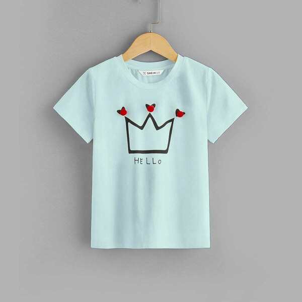 

Girls Crown and Letter Pompom Detail Tee