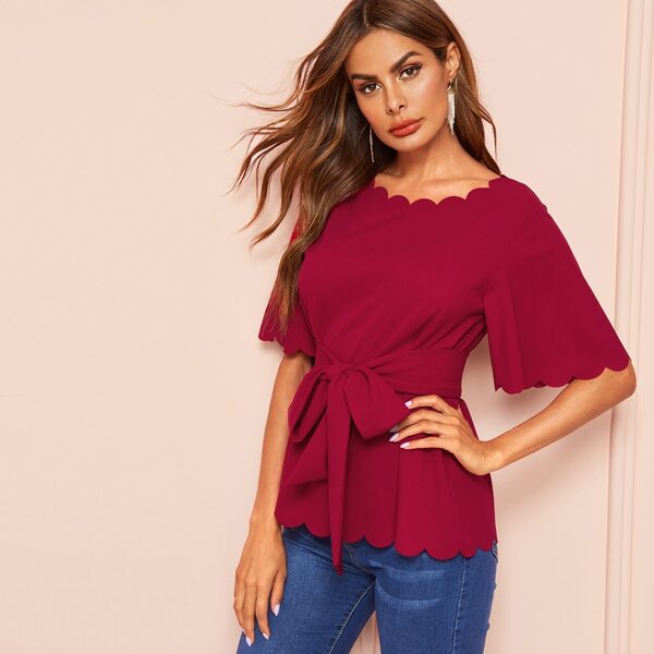

Scallop Trim Belted Top