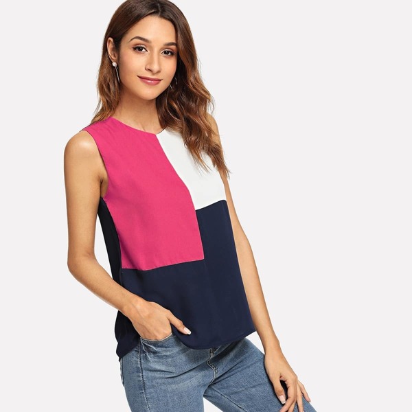 

Cut-and-sew Tank Top, Multicolor