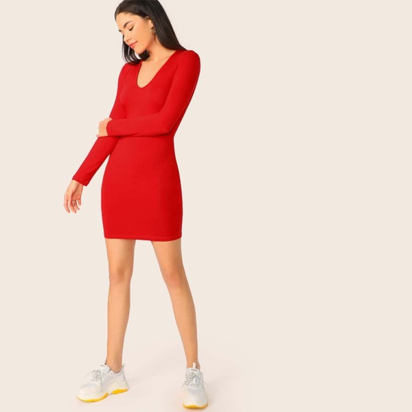 

Solid Long Sleeve Form Fitted Dress