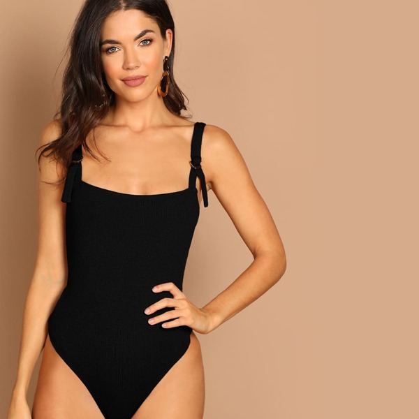 

Open Back Slim Fitted Bodysuit With Adjustable Strap