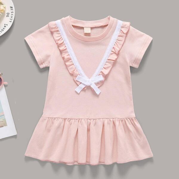 

Baby Contrast Tape Ruffle Hem Tshirt Dress