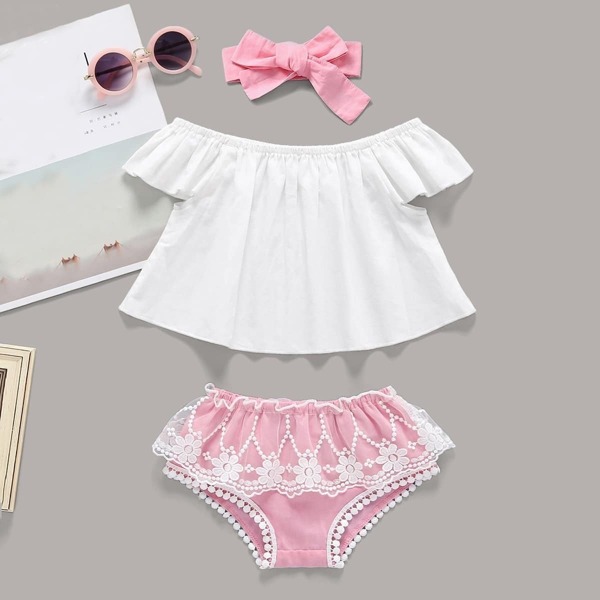 

Baby Flare Top & Contrast Lace Shorts & Headband