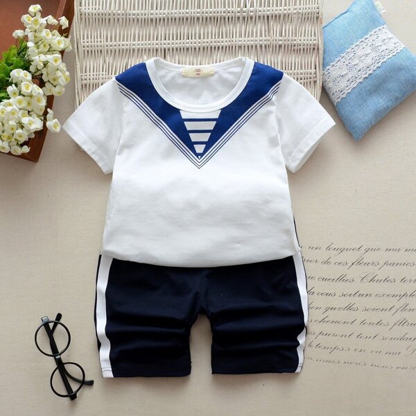 

Toddler Boys Chevron Print Tee With Contrast Side Shorts, Multicolor